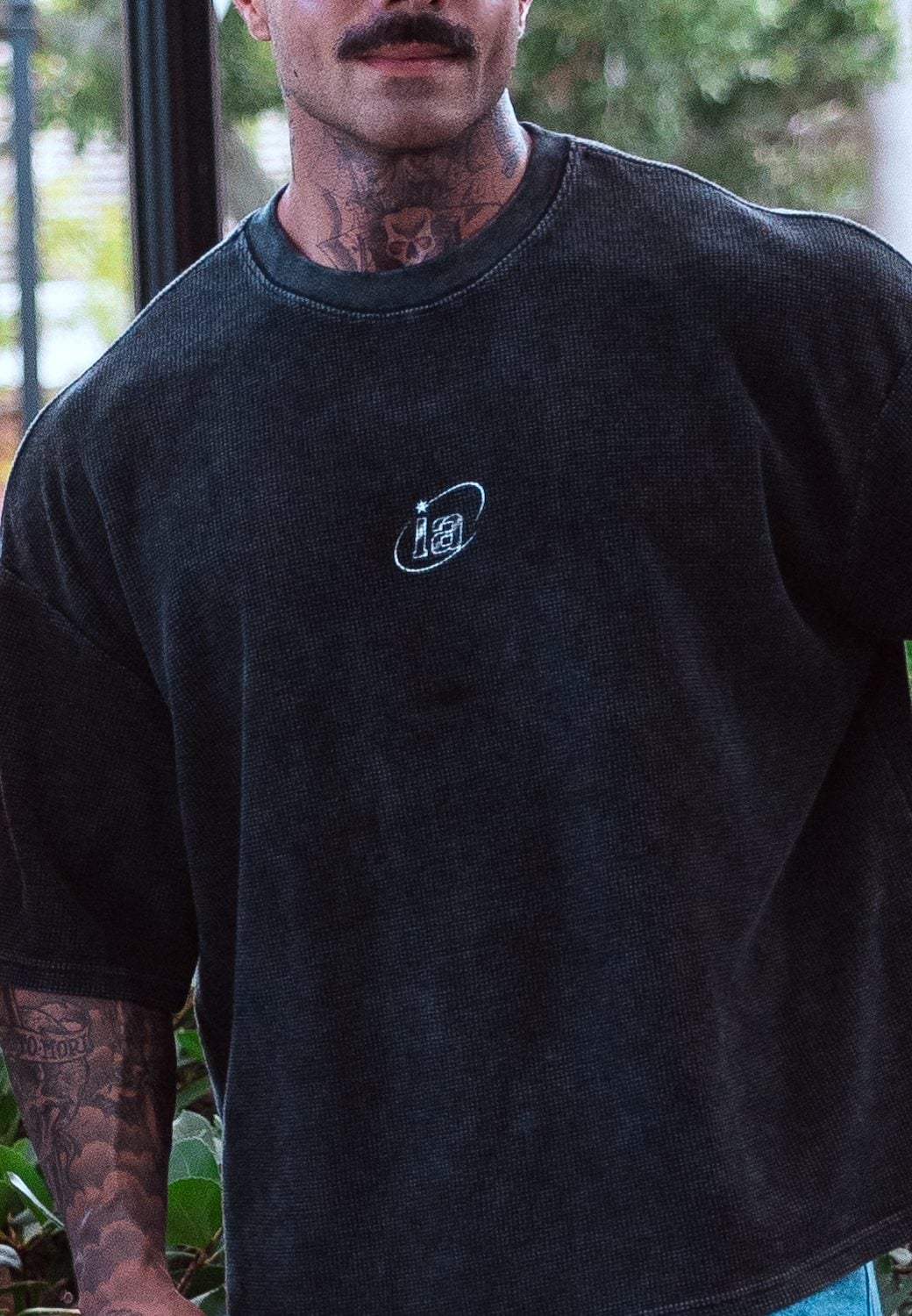Washed Boxy Waffle Knit Tee — washed black