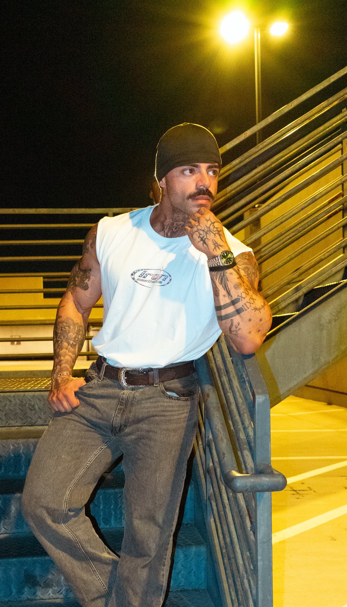 Men's Sleeveless Cotton Tank Top — full look